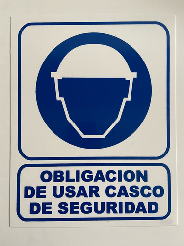 Cartel Obligacion De Usar Casco De Seguridad 22x28 Azul