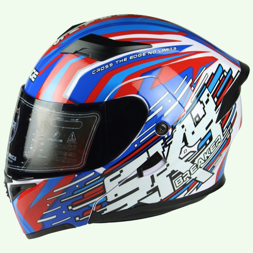 Casco Abatible Moto Edge Boss Skybreaker Azul/ Rojo Certificado DOT Talla  XL (61 - 62 cm)