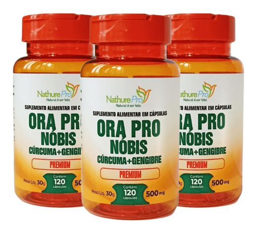 Kit Ora Pro Nóbis Curcuma + Gengibre 360 Cáps 3 Frascos