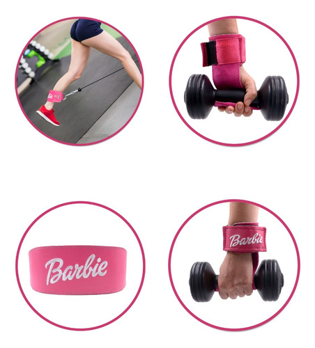 Faja Para Gym+ Straps + Grilletes Piel Bordada Barbie