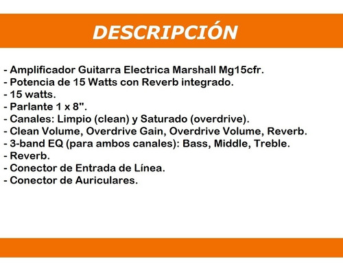 Amplificador Guitarra Electrica Marshall Mg15cfr Parlante 8