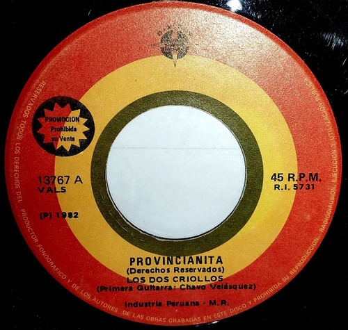 Single  45 Los Dos Criollos - Provincianita + La Cieguita