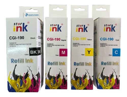 4 Tintas Genericas Para Canon Pixma Gi-190 Calidad Premium Negro