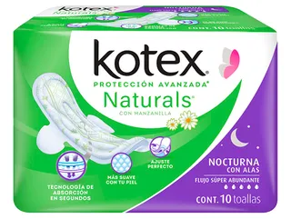 Kotex Toallas Higiénicas Naturals Nocturnas Con Alas