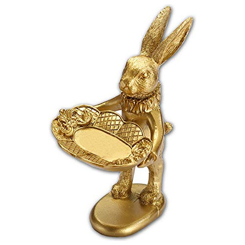 Small Bunny Statue Decor Jewelry Tray, Cute & Retro Gol...