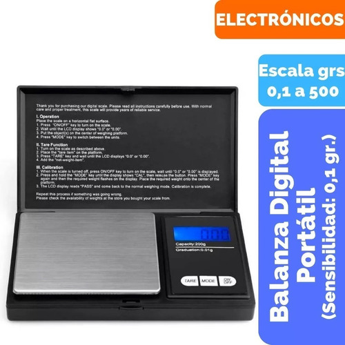 Balanza Digital Portátil Pesa 0,1 A 500 Grs. Sensible 0,1 Gr