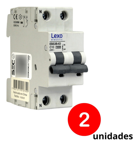 Pack 2u Automatico Bipolar Lexo 2x10a 10ka C Certificado Sec