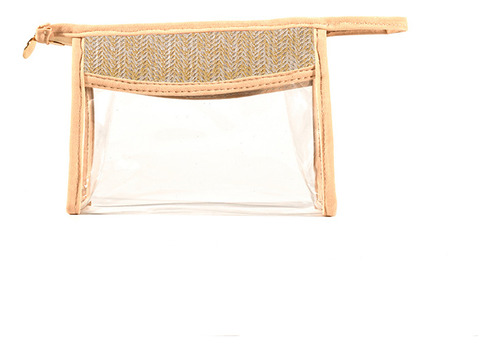 Woven Makeup Brush Storage Bag With Transparent Pvc Portable