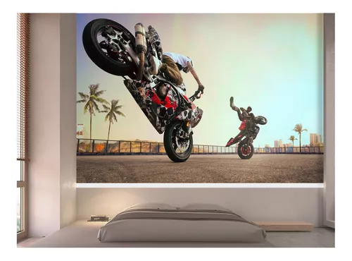 Papel De Parede 3d Moto Manobra Freestyle Grau 3,5m² Bkm35