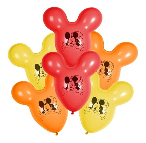 Pack 6 Uds / Globos De Látex / Silueta Mickey Mouse