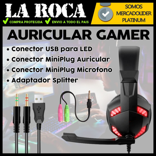 Imagen 4 de 10 de Auricular Gamer Led Microfono Ideal Gaming Pc Ps4 Xbox Cuota