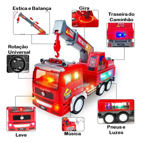 Caminhão Bombeiro Com Luzes 4d E Sons De Sirene Bate E Volta