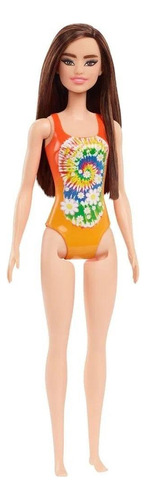 Boneca Barbie Praia - Oriental Maiô Laranja - Hdc49 - Mattel
