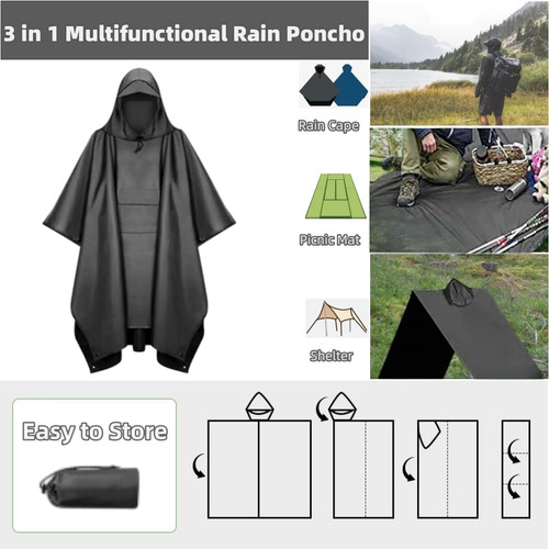 Poncho Impermeable Para Lluvia, Capa De Lluvia 3 En 1 Con Ca