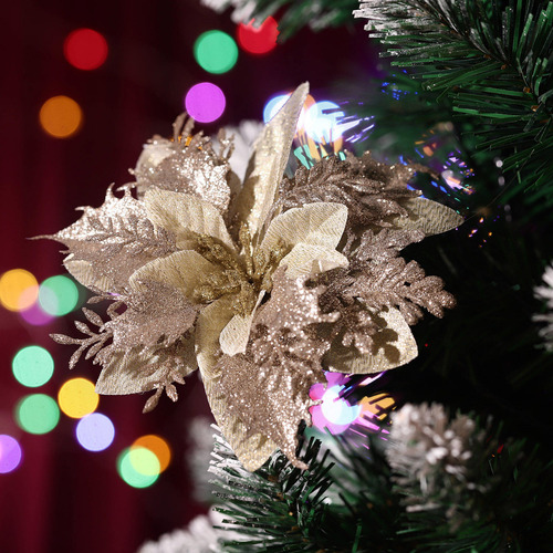 12 Unidades De Flores De Pascua Artificiales Con Purpurina N
