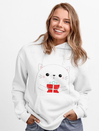 Poleron Gatito Lindo Regalo Mujer Algodon Estampado Invierno