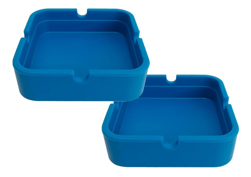 Kit 2 Cinzeiros Quadrados De Silicone Borracha Não Queima Cor Azul