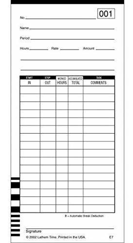 Lathem Tiempo E7-100 Universal 2-sided Tarjetas Tiempo Para 