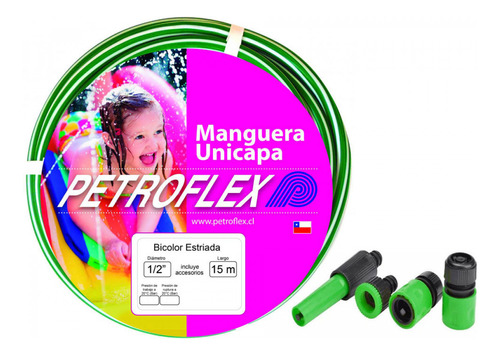 Manguera Para Jardin 1/2 Con Accesorios Rollo 15mt Petroflex