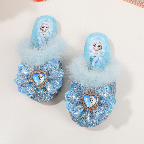 Moño De Tacón Plano Princess Elsa Home, Zapatilla Cálida De