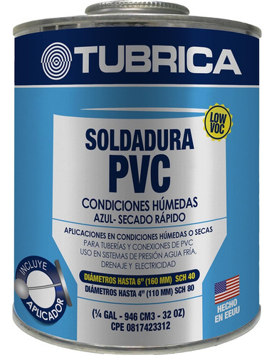 Pega Pvc Azul 1/4 De Galón, Oferta 18v