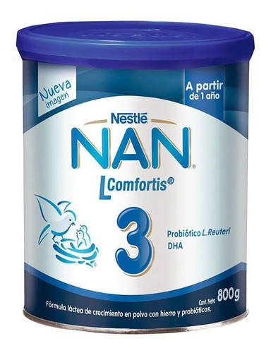 Imagen 1 de 1 de Leche de fórmula en polvo Nestlé Nan 3 Lcomfortis en lata de 800g - 12 meses a 3 años