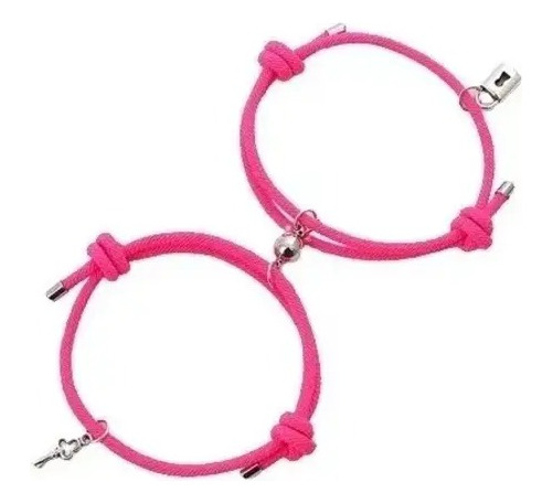 Pulsera Novios Pareja Candado Llave Fucsia Imán 2 En  1