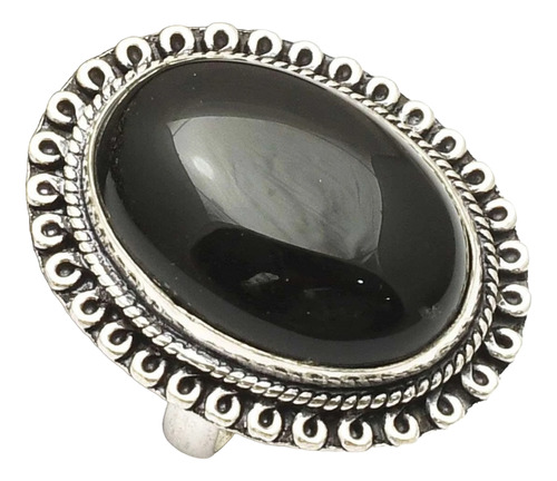 Anillo Artesanal Plata Indu Con Onix Negro Negro 18