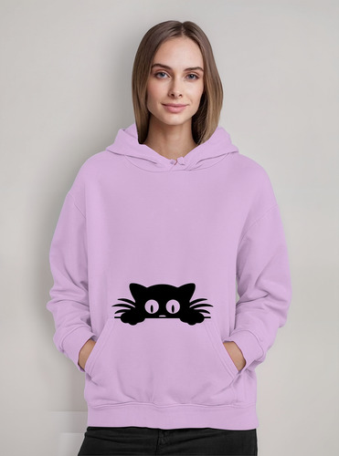 Poleron Estampado Gatito Gato Escondido Cat Moda Mujer