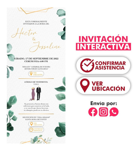 Invitación Digital Boda Con Dorado Y Verde 