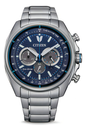 Reloj Citizen Ca456081l Hombre Cronógrafo Taquimetro Fecha Color de la malla Plateado Color del bisel Gris Color del fondo Azul