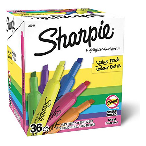 Sharpie. Resaltadores Punta De Cincel, 36 Unidades