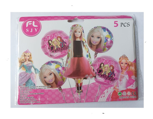 Bouquet 5 Globos  Barbie 2 - 60cm 3d+4metalizados 45cm