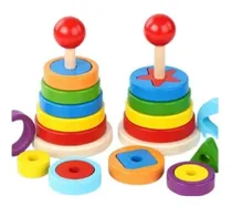 Comprar Bloques De Torre De Arcoíris Apilados De Madera Para Niños