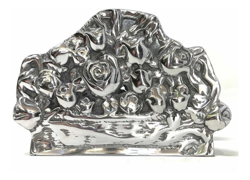 Servilletero Rosas 15 X 10 Cm Artesanía Fina Mexicana Pewter