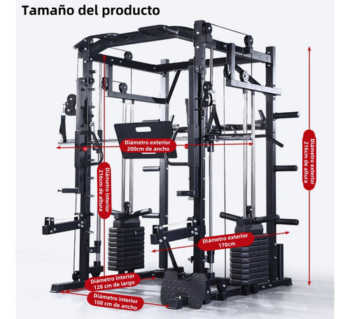 Jaula Smith Crossover De Peso Integrado Gym Multifuncional Negro Negro