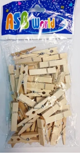 Pack X 50 Mini Broches De Madera Asb Natural 35 Mm