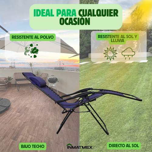 Camastro Playa Jardin Sillas Gravedad Cero Set 2 Pz Color Azul