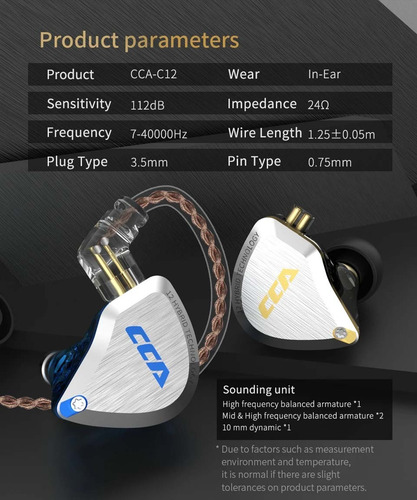 Audifonos Cca C12, Monitor 5ba+1dd Hibrido Hifi Con Microfon