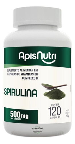 Spirulina + Vitaminas - 120 Cápsulas 500mg - Apisnutri Sabor Sem sabor