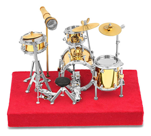 Co. Gold Drum Set Instrumento De Metal Réplica Miniatu...