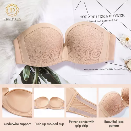 Brasier Strapless Delimira Push-up Encaje Talla Grande