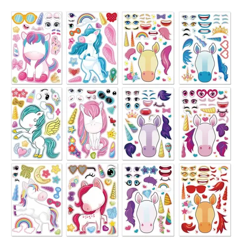 comprar 24 Hojas De Pegatinas De Unicornio, Pegatinas Para Hacer Una