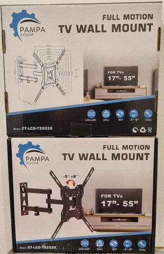 Imagen 2 de 5 de Soporte Pampa De Pared Para Tv / Monitor 17 A 55 Pulgadas Color Negro