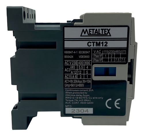 Mini Contator Tripolar Ctm12 220v 12a/ac3 - Metaltex