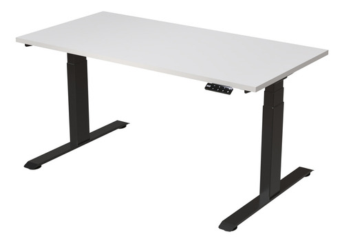 Escritorio Premium De Altura Ajustable Eléctrico Randu 150x75cm 25mm Blanco Con Negro Estable Y Resistente