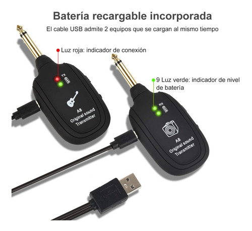 Imagen 2 de 7 de Sistema Transmisor Y Receptor Inalambrico Guitarra Uhf