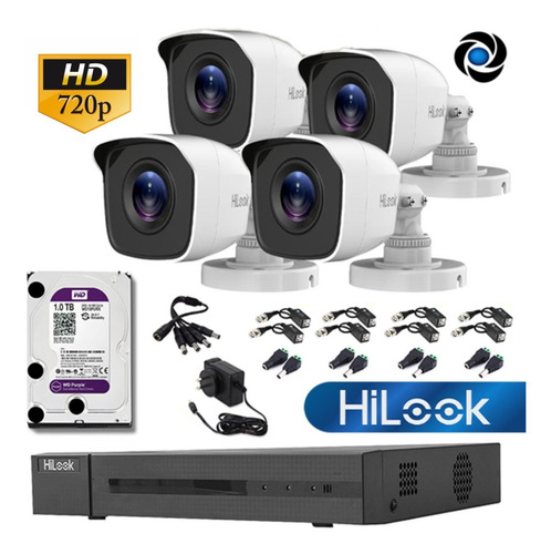 Imagen 1 de 9 de Kit Seguridad Hikvision Dvr 4ch + 4 Camara Hd + Disco +balun