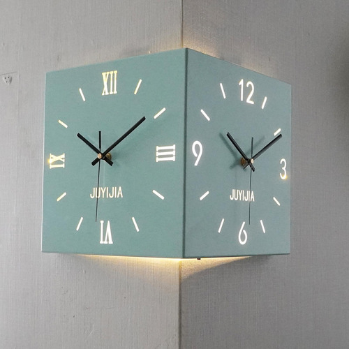 Reloj De Pared De De Doble Cara Con Adorno Silencioso Azul