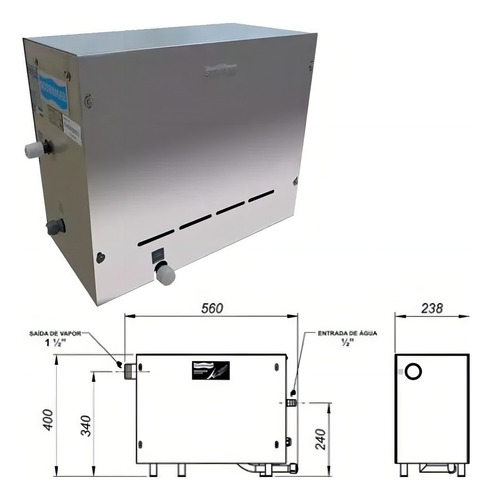 Sauna Vapor Steam Inox 9 Kw Com Quadro Analógico Sodramar